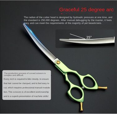 Ножиці для грумінгу собак, вигнуті - 7.0' з японської нержавіючої сталі. Ідеальні для догляду за шерстю собак та котів. Зелені ножиці для грумінгу.