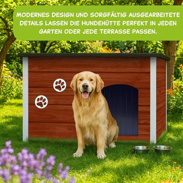 Будка для собак Outentin - XL, 76x60x60 см, тепла та вологостійка, для середніх собак, сучасний дизайн, горіховий колір