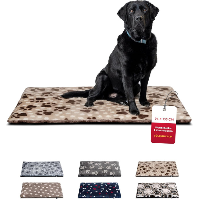 Лежак-деко HS-Hundebett XL 95x135 см, двосторонній, бежевий, для собак, м'який з 3 см наповненням, для дивана, авто і клітки, вироблено в Німеччині