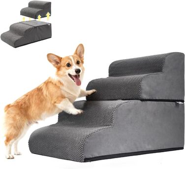 Сходинки для собак Mora Pets: зручні та безпечні сходи для ліжка та дивану, 4 сходинки, антиковзаюча поверхня, знімний чохол, 50 см висота