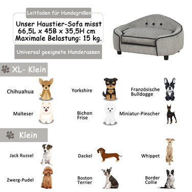 PawHut Dog Sofa Затишна лежанка для собаки з натурального дерева та плюшу для маленьких собак та кішок 66,5 х 45 х 35,5 см сірий