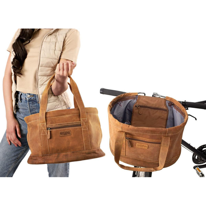 Лідковий кошик Gusti Egan з натуральної шкіри: знімний велосипедний кошик, сумка-мішок, кошик для пікніка, коричневий колір