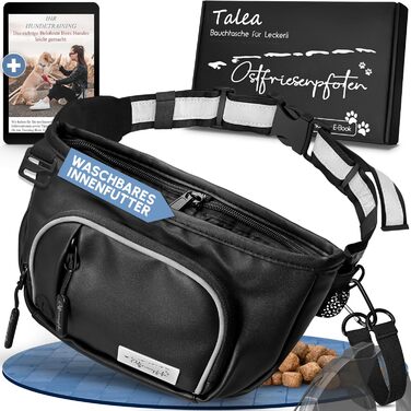 Сумка-бананка для собак 'Talea' з штучної шкіри, на одноручний замок - сумочка для ласощів, знімний підкладка, аксесуари для собак (M, Чорний)