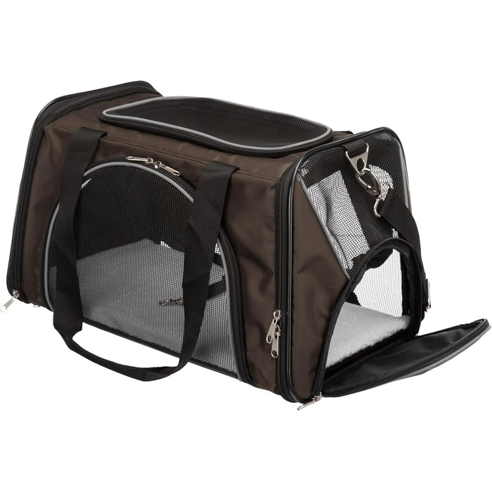 Сумка для собак TRIXIE Joe - з відкриттями спереду та зверху, знімний плечовий ремінь, інтегрована короткий поводок, м'яка підкладка, світловідбиваючі елементи, 28 × 28 × 47 см, до 10 кг