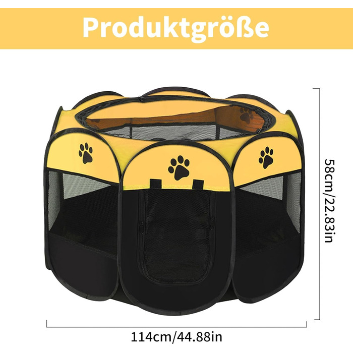 Портативний вольєр для цуценят та тварин, 74x43 см (жовтий)