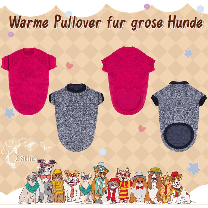 Теплий зимовий пуловер для собак RANYPET, великий розмір 9XL (обхват грудей 90 см, довжина спини 75 см), червоний+сірий