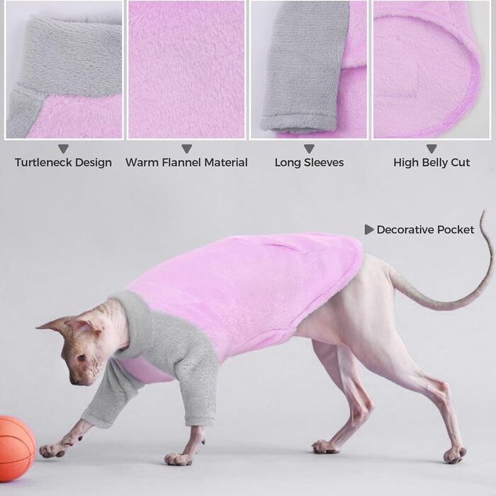 Теплий зимовий пуловер для котів Sphynx, фіолетовий, Roa (M)