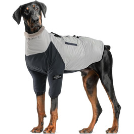 Водонепроникний та вітронепроникний теплий зимовий одяг для собак середніх та великих порід. Куртка для собак, спортивна жилетка для собак, теплий костюм для собак з кріпленням для шлейки та кишенею. Підходить для прогулянок, походів та подорожей. Сірий колір.
