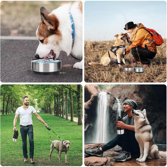 Водяна пляшка для собак на 950 мл з мискою – ізольована сталева пляшка для води, портативна, BPA-free, для подорожей та прогулянок (чорний, L)