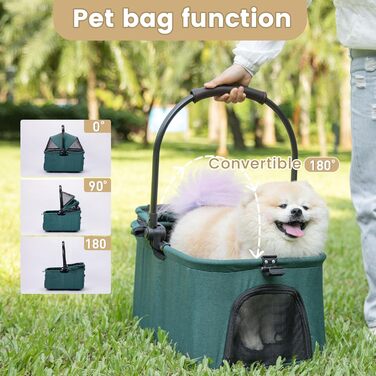 Дитячий та собачий візок 2-в-1 знімний кошик, складний, 4 колеса, мінімалістичний, з сумкою для зберігання, для собак середніх та маленьких порід (Темно-зелений)