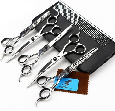 Набір професійних ножиць для грумінгу собак 7.0 дюймів (5 шт.), з нержавіючої сталі, для довгої та короткої шерсті, гострі та довговічні