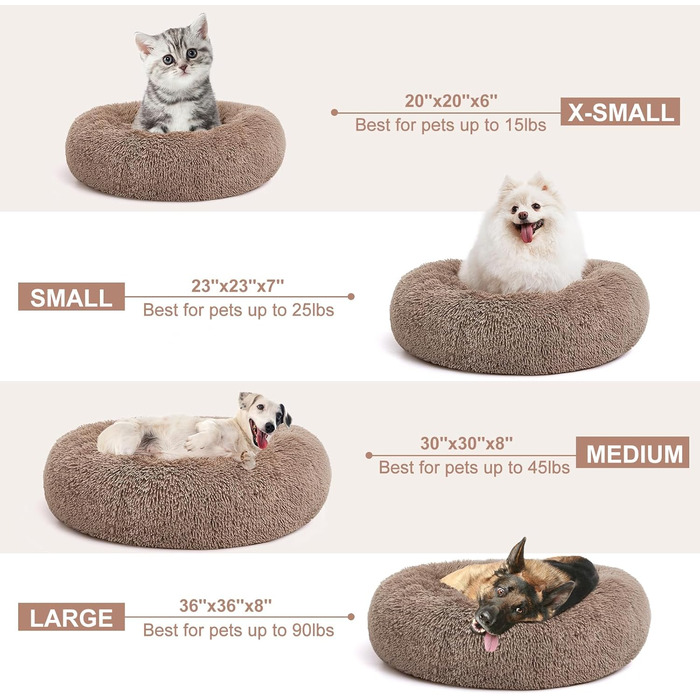 Ортопедичне ліжко для собак Perpets, зручне гніздо-пончик, кругле, дуже м'яке, миється, для собак та котів, 58x58x18 см, Style 6