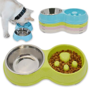 Миска для собак Frenchie Fress, нержавіюча сталь, інтерактивна, для повільного годування, екологічна, білий (зелений)