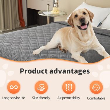 Водонепроникний килимок для собак 218 x 208 см, захист дивану та ліжка, великий, миючий, для собак та котів, з антиковзаючою основою, колір: коричневий