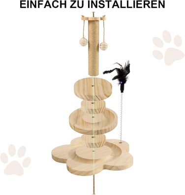 Котячий когтетоп Newofview: когтетоп-стійка 40 см з іграшками, м'ячиком, обертовим диском, пір'ям та мотузкою з сизалю