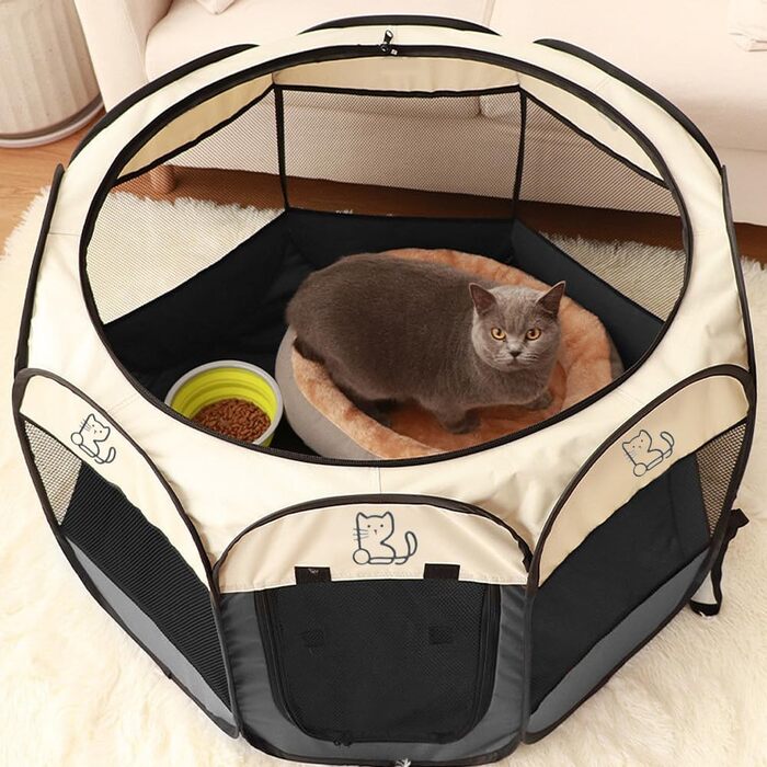 Клітка-загон для цуценят та дрібних тварин, 74x74x43 см, для собак, котів, кроликів та інших дрібних тварин, внутрішнє та зовнішнє використання (сірий)