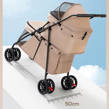 Складаний візок для собак на 2 яруси, переноска для домашніх тварин до 24 кг, візок для собак з сітчастими віконцями, ремінь безпеки, 4 колеса, складаний візок для котів та маленьких собак (колір: коричневий)