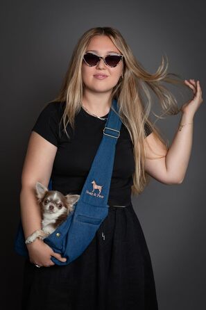 Трасик для собак Noah & Paw: переноска для маленьких собак до 5 кг, преміум денім, регульований ремінь, м'яке хутро, подвійний захист