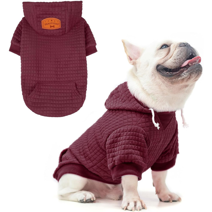 Світшот для собак BEAUTYZOO з вафельним малюнком - теплий одяг для осені та зими для собак різних розмірів (S, M, L) - светр з капюшоном та кишенею для Бульдога, Пітбуля та інших порід, розмір M (обхват грудей: 55.5 см), бордовий