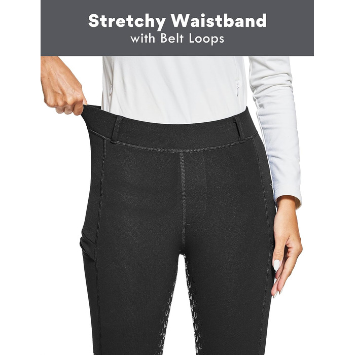 Легінси для верхової їзди жіночі зимові FitsT4 з флісу, силіконовий повний сидіння, з блискавкою та петлями для ременя, чорні, розмір M