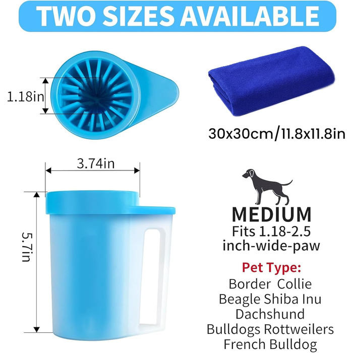 Очищувач лап для собак: видаляє бруд та сміття. Комплект з рушниками. Силіконовий очищувач лап для собак, портативний. Рожевий, Зелений (M)