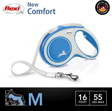 Рулетка-повідок FLEXI для середніх собак до 25 кг, 4,8 м, синя, з антиплутанням, система гальмування, німецька якість