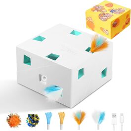 Інтерактивна іграшка для котів Migipaws 3 в 1: MigiBox з 12 отворами, електрична, з підсвічуванням, паперова, для розваги котів, перезаряджається