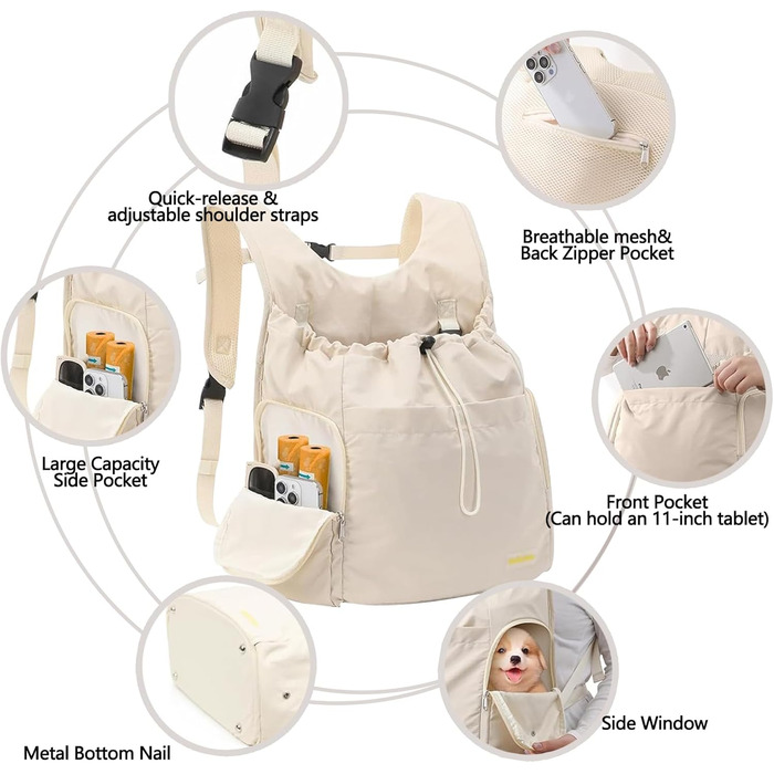 Рюкзак-переноска для собак Galatée: зручний та вентильований для подорожей, кемпінгу та прогулянок