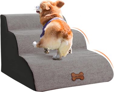 Сходинки для собак Caliyo, 2 сходинки, для маленьких собак та котів, 26 см, знімний чохол, неслизька підставка, для ліжка, дивану, авто (55×40×26см), сірий колір