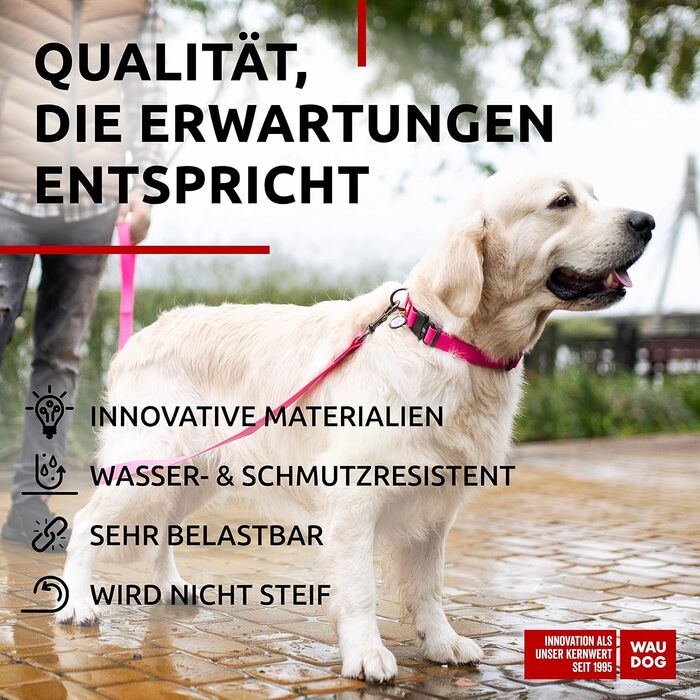 Водонепроникний нашийник для собак WAUDOG: великі, середні та малі породи. Регульований, металевий замок, ширина 25 мм, довжина 31-49 см, рожевий колір