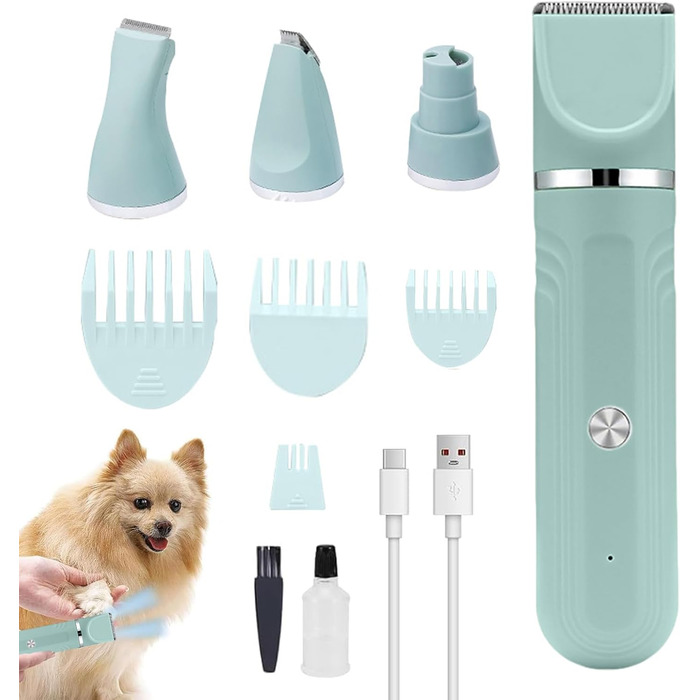 Набір для догляду за собаками 4-в-1: акумуляторна регульована шерсть для цуценят вдома (білий, зелений)