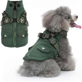 Вітростійка куртка для собак, тепла жилетка для цуценят та собак середніх розмірів, зелена, XL. З D-початком та блискавкою на спині.