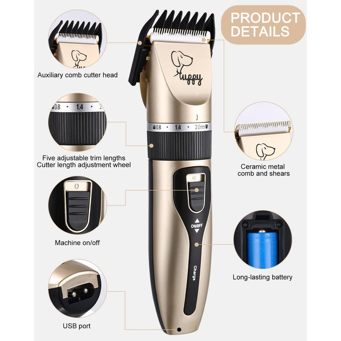 Електричний триммер для собак без дроту, машинка для стрижки шерсті собак, тиха, акумуляторна, для собак та котів