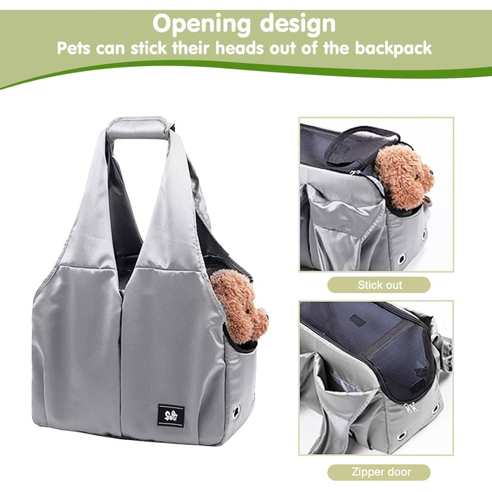 PETCUTE Сумка-переноска для собак та котів, сіра. Дихаюча, з міцною основою, безпечна, з поводком та кишенями. Підходить для маленьких та середніх собак, кошенят та котів
