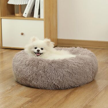 Кругле м'яке ліжко для собак та котів з ковдрою, середнього розміру, коричневе, 61 см, ковдра 71x23 см