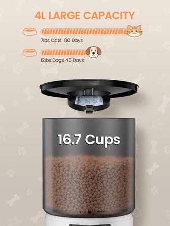 Автоматичний кормушка для котів та собак, 4л, з таймером, 1-6 прийомів їжі на день, з функцією запису голосу (10 сек)