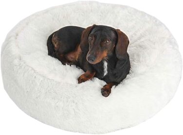 Крісло-гніздечко для собак Zooplus Flocke | з в'язкоеластичними кульками | м'яке та затишне | діаметр 90/65 см, висота 20 см | миється | білий колір