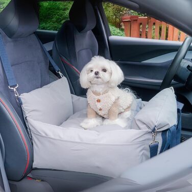 Автокрісло для собак - переноска для маленьких собак до 11,3 кг, водовідштовхувальне, з ременем безпеки, сірого кольору