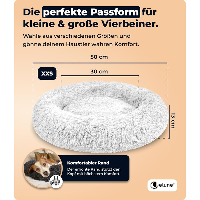 Belune® Лежанка для собак [знімний, пральний чохол] - Оригінал - [XXS, 50 см, Білий] Корзина для собак, ліжко для котів, лежанка для собак, м'яке ліжко для собак великих, середніх та маленьких собак XXS (50 см) Білий