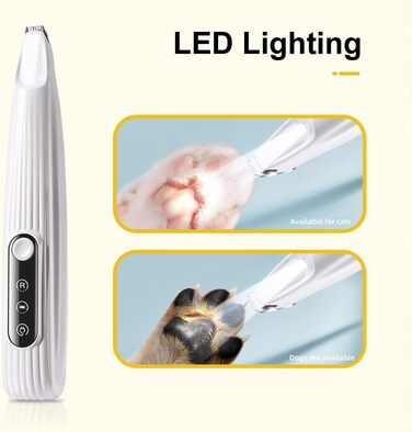 Машинка для стрижки котів та собак, домашніх тварин, біла, з LED-дисплеєм та світлом, для догляду за лапами, очима, вухами, обличчям