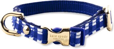 Собачий нашийник Kate Spade New York, регульований, для дуже маленьких собак, золотиста металева пряжка, темно-синя клітинка, 20,3–26,7 см