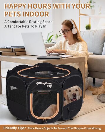 КінгКемп Переносний вольєр для собак, вольєр для цуценят, складаний вольєр для домашніх тварин, собаче намет з сумкою, для використання в приміщенні та на вулиці, знімний замок-блискавка знизу, розмір S: Чорний
