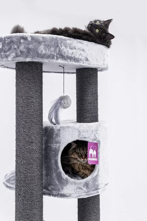 Дряпка для котів Petrebels Charlotte 180 см, преміум-якість, з гамаком, товсті стовпи Ø12 см, сіра