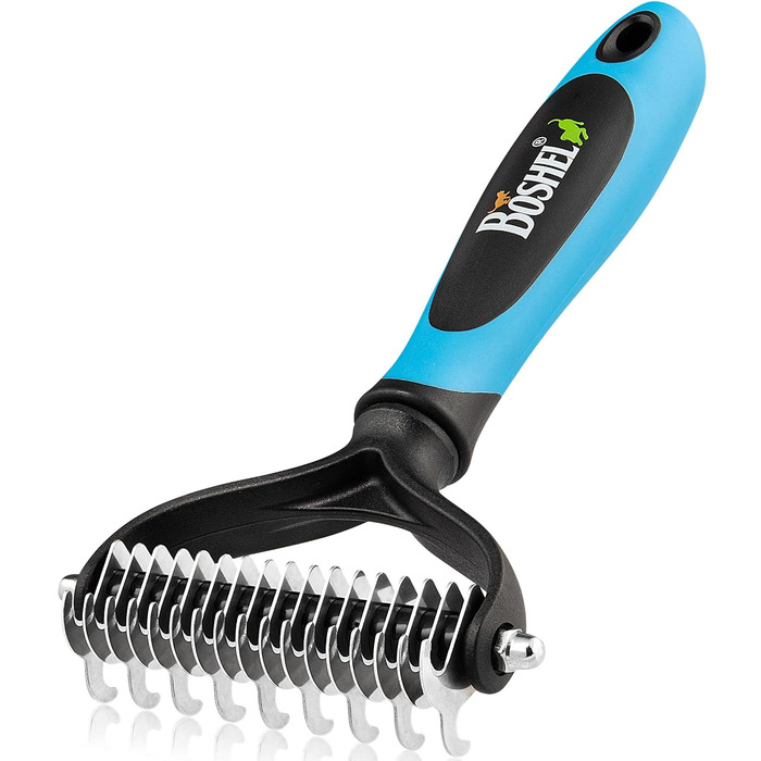 Гребінець для собак BOSHEL – двосторонній, з нержавіючою сталлю, для догляду за підшерстям, з антиковзним силіконовим ручним, для собак