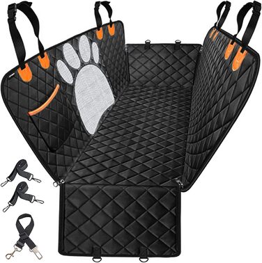 Захисна ковдра для собак у машину ALLSOPETS – водовідштовхувальна, нековзна, з сіткою, ременями безпеки та кишенею для авто, SUV, вантажівка (Чорна)