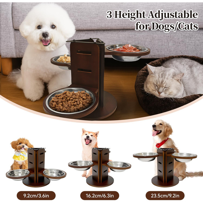Підвищений годівниця для собак, регульована по висоті, 3-рівнева годівниця для собак, підставка з 3 мисок з нержавіючої сталі, 650 мл, годівниця для собак з антиковзним дном