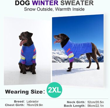 Пуловер для собак середнього розміру OUOBOB, теплий в'язаний зимовий пуловер з отвором на животі, еластичний светр для Бостон Тер'єрів та Французьких Бульдогів, L, Синій