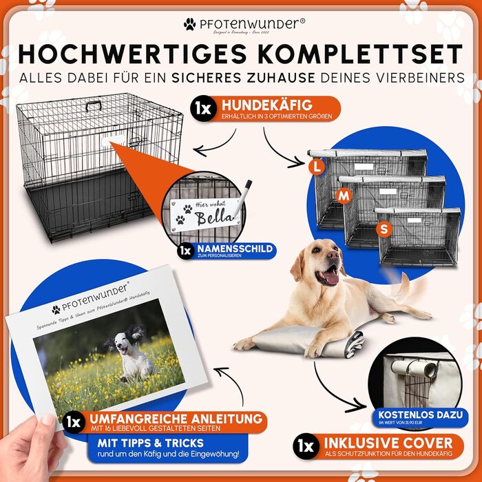 Клітка для собак Pfotenwunder® для дому, сітчаста переносна коробка для собак у 3 розмірах, 2 двері + 1 кришка, 1 посібник з навчання, переносна клітка для собак, авто клітка для собак з дротяною сіткою (107*71*77,5 см) - середній розмір