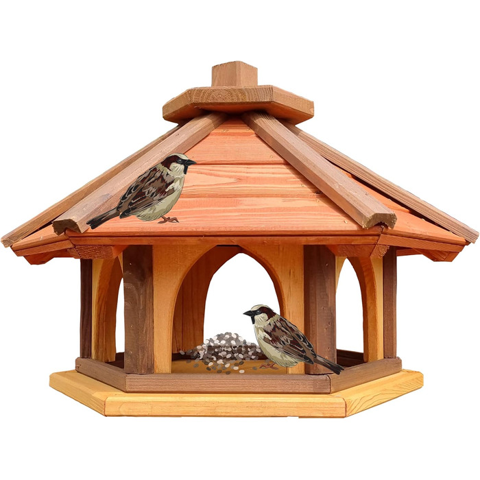 Дерев'яна шестигранна годівниця для птахів Vogel Futter Haus, садова кормушка для диких птахів, коричнева/червона/жовта