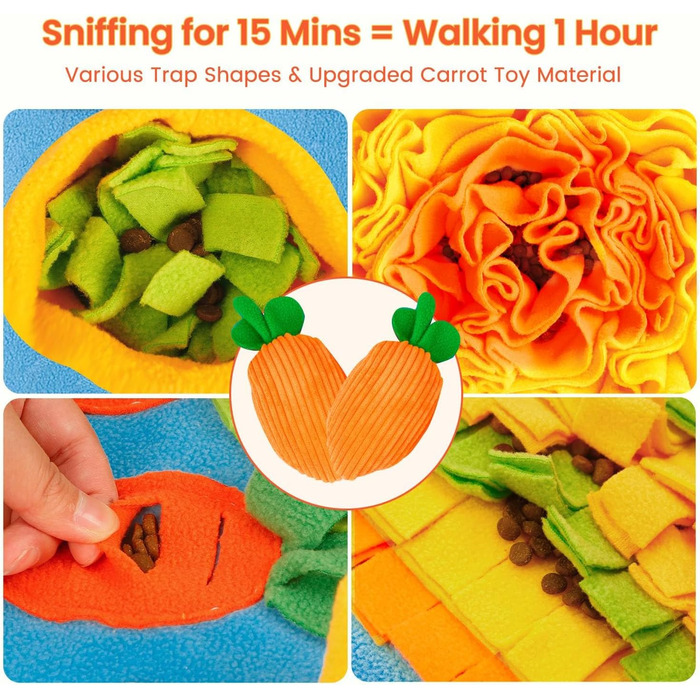Килимок для носа для собак, великих собак/кішок/кроликів, з іграшкою-морквою, портативний Slow Feeder килимок для дому та вулиці, оранжевий, зелений, жовтий, блакитний 31'' X 19.7''